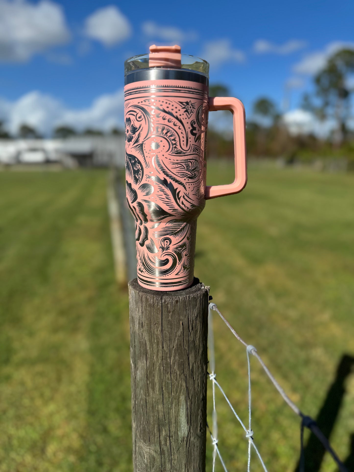Engraved Tumbler 40 oz “Floral Leather”