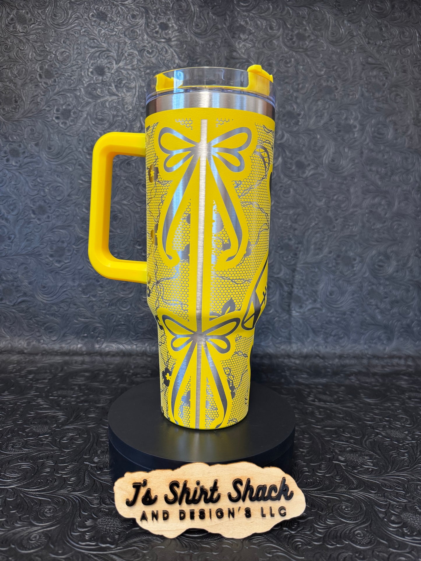 Engraved Tumbler 40 oz “Football Bows and Lace”