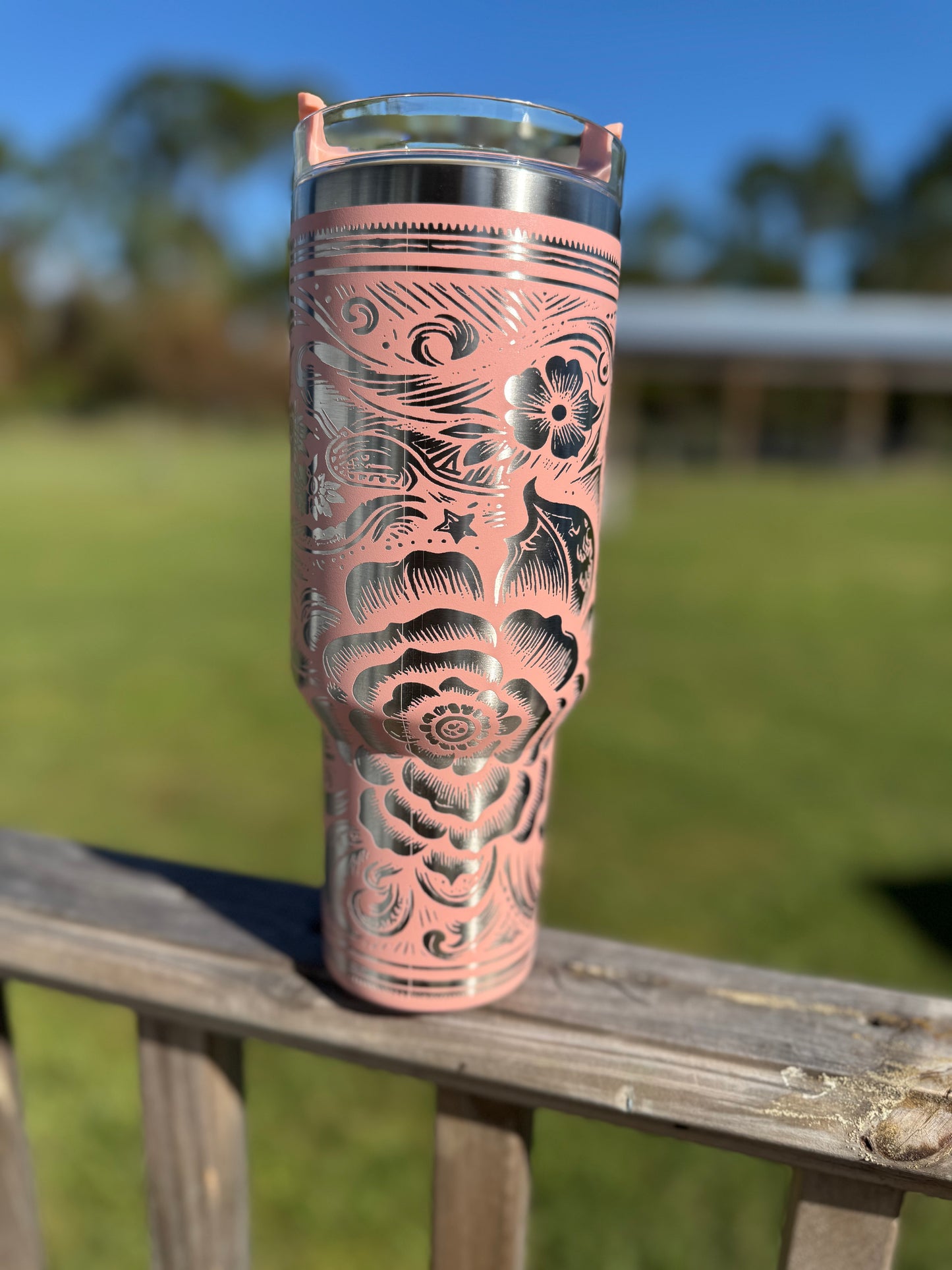 “Floral Western Leather” Engraved Tumbler 40 oz