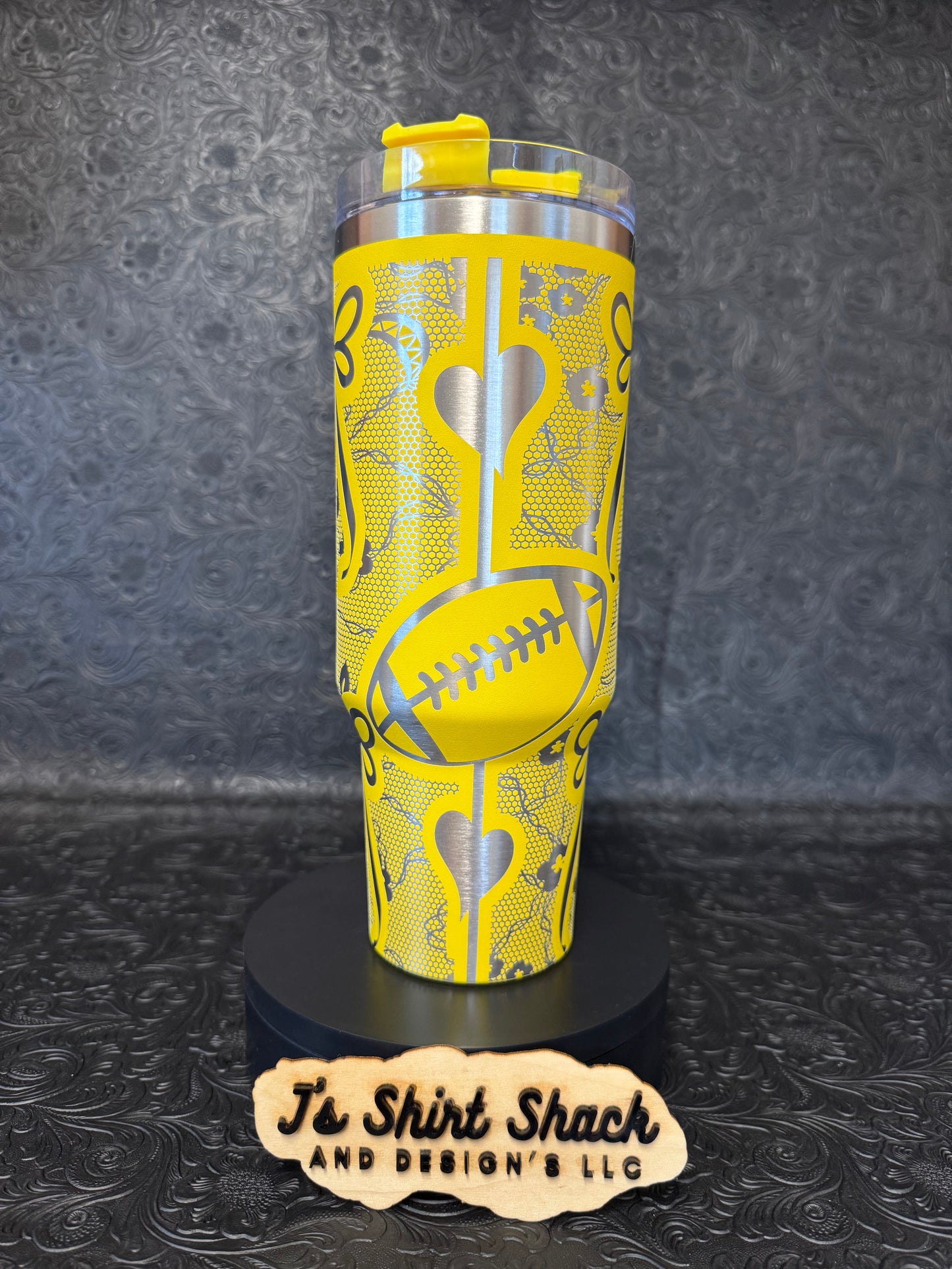 Engraved Tumbler 40 oz “Football Bows and Lace”