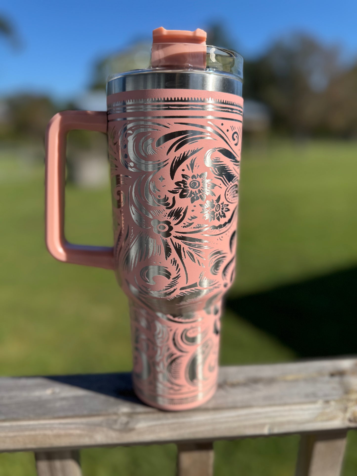 “Floral Western Leather” Engraved Tumbler 40 oz