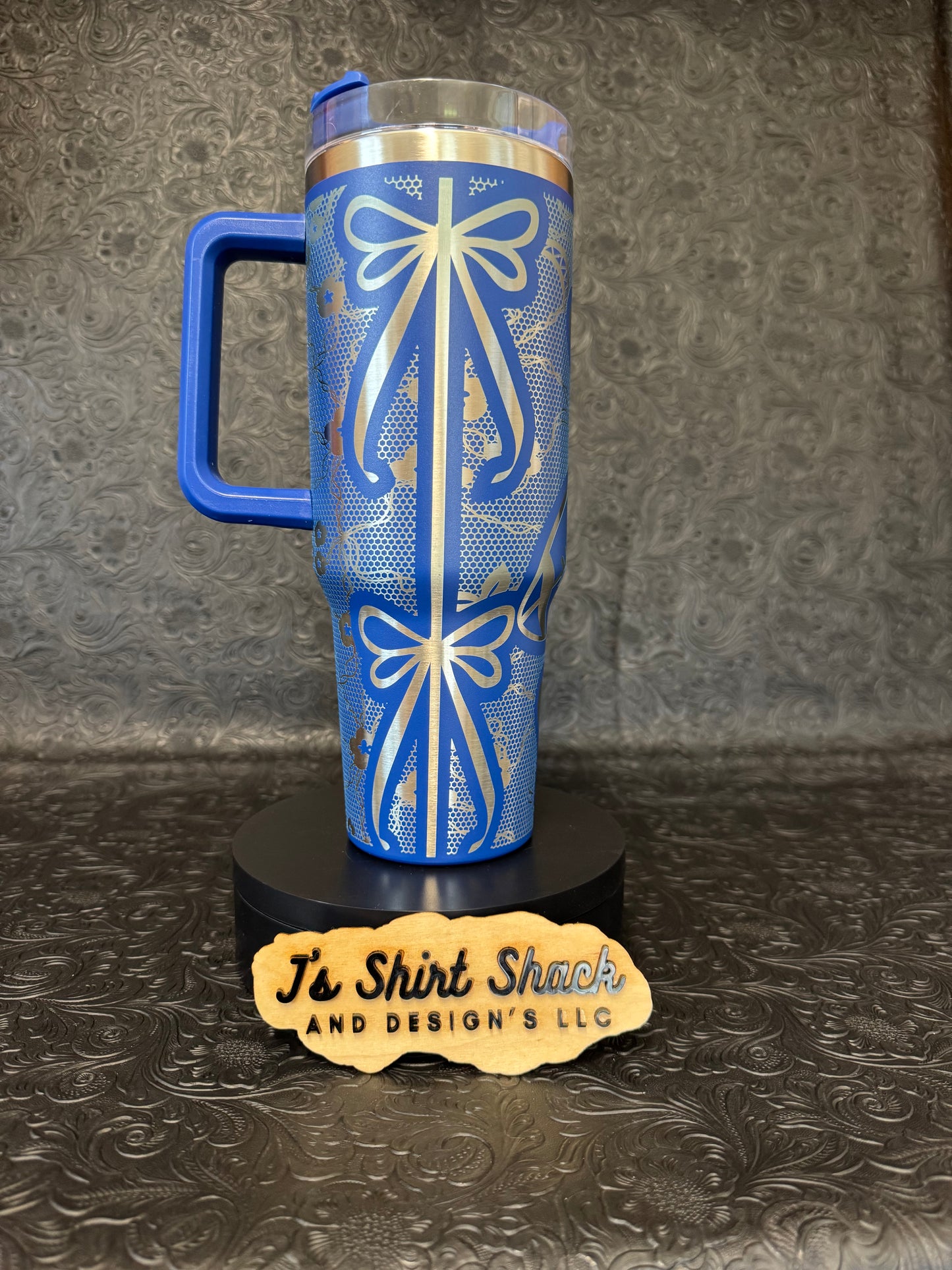 Engraved Tumbler 40 oz “Football Bows and Lace”