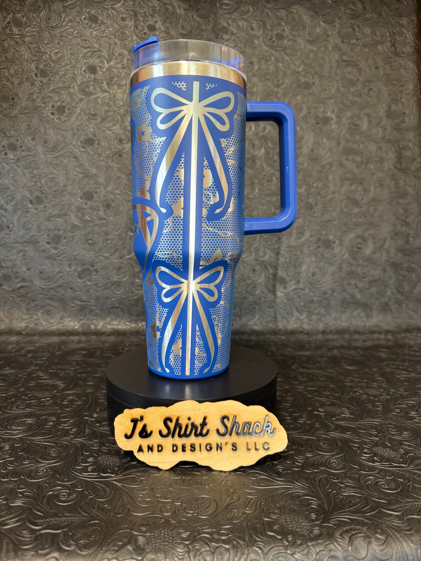 Engraved Tumbler 40 oz “Football Bows and Lace”