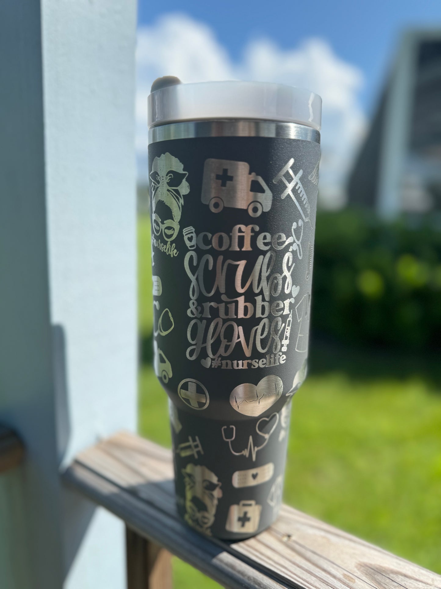 “Nurse Scrubs &Coffee” Engraved Tumbler 40 oz
