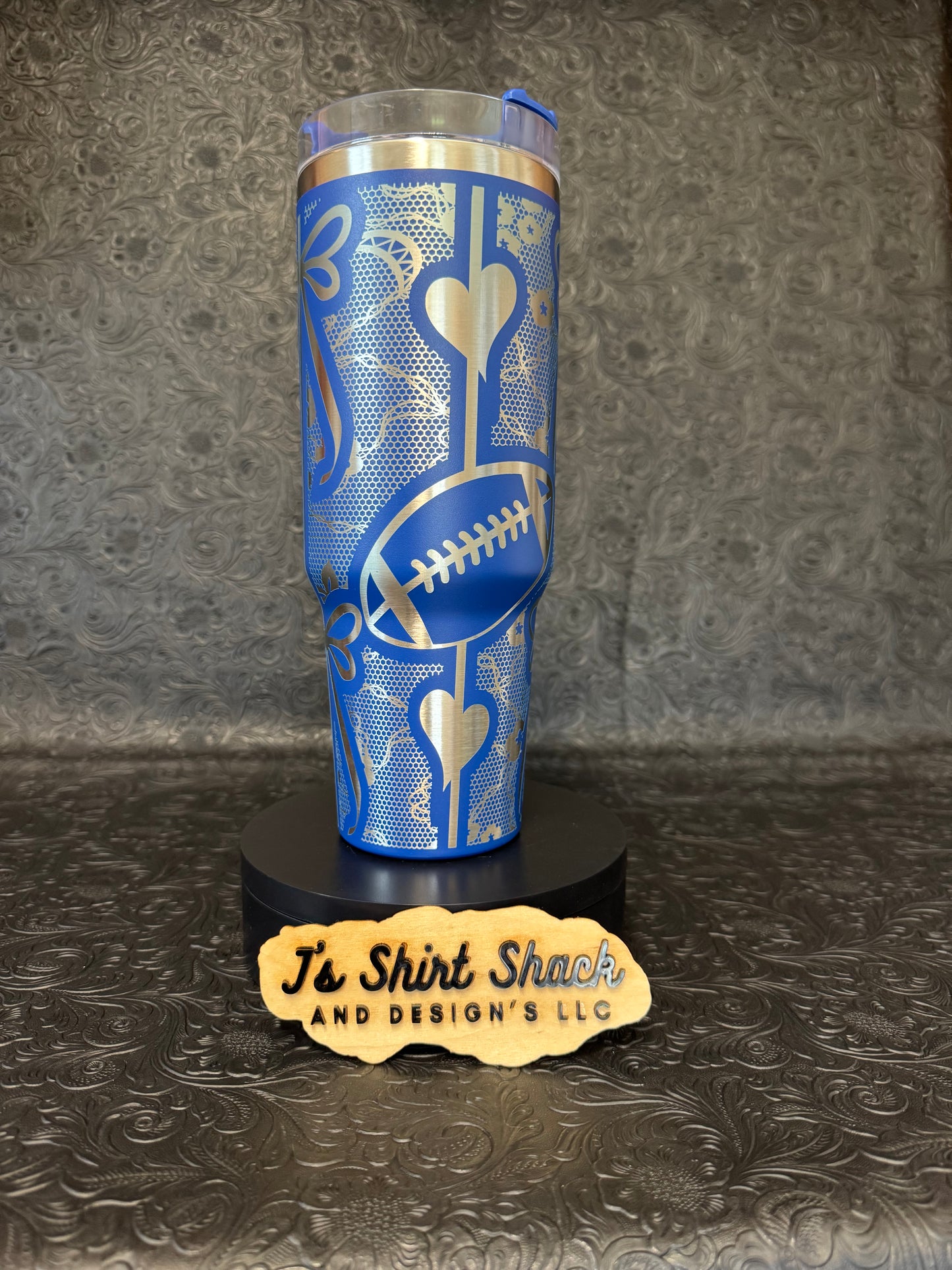 Engraved Tumbler 40 oz “Football Bows and Lace”