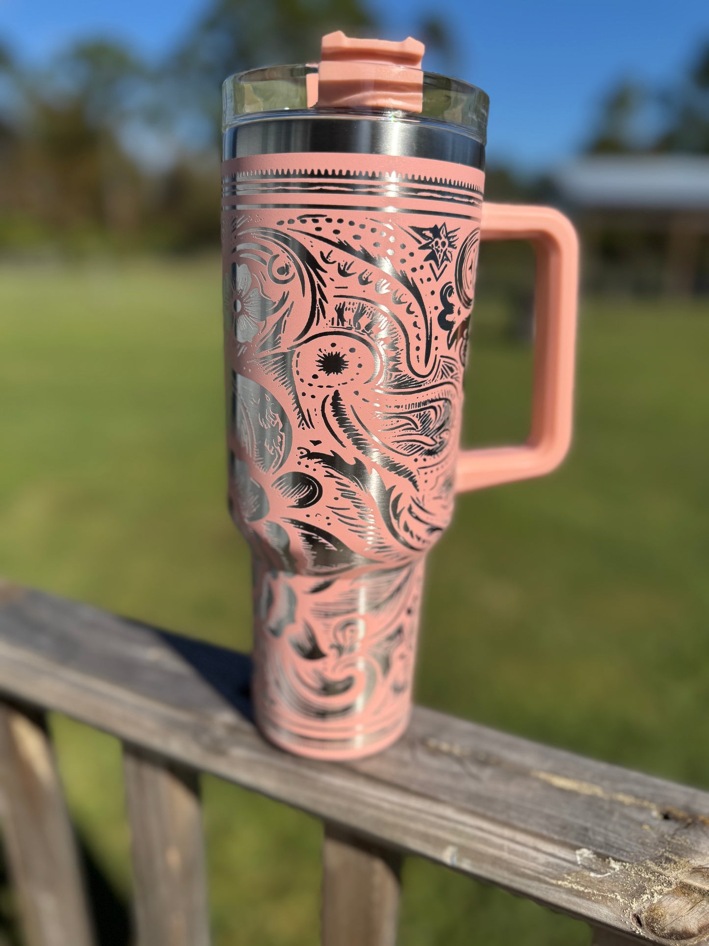 “Floral Western Leather” Engraved Tumbler 40 oz