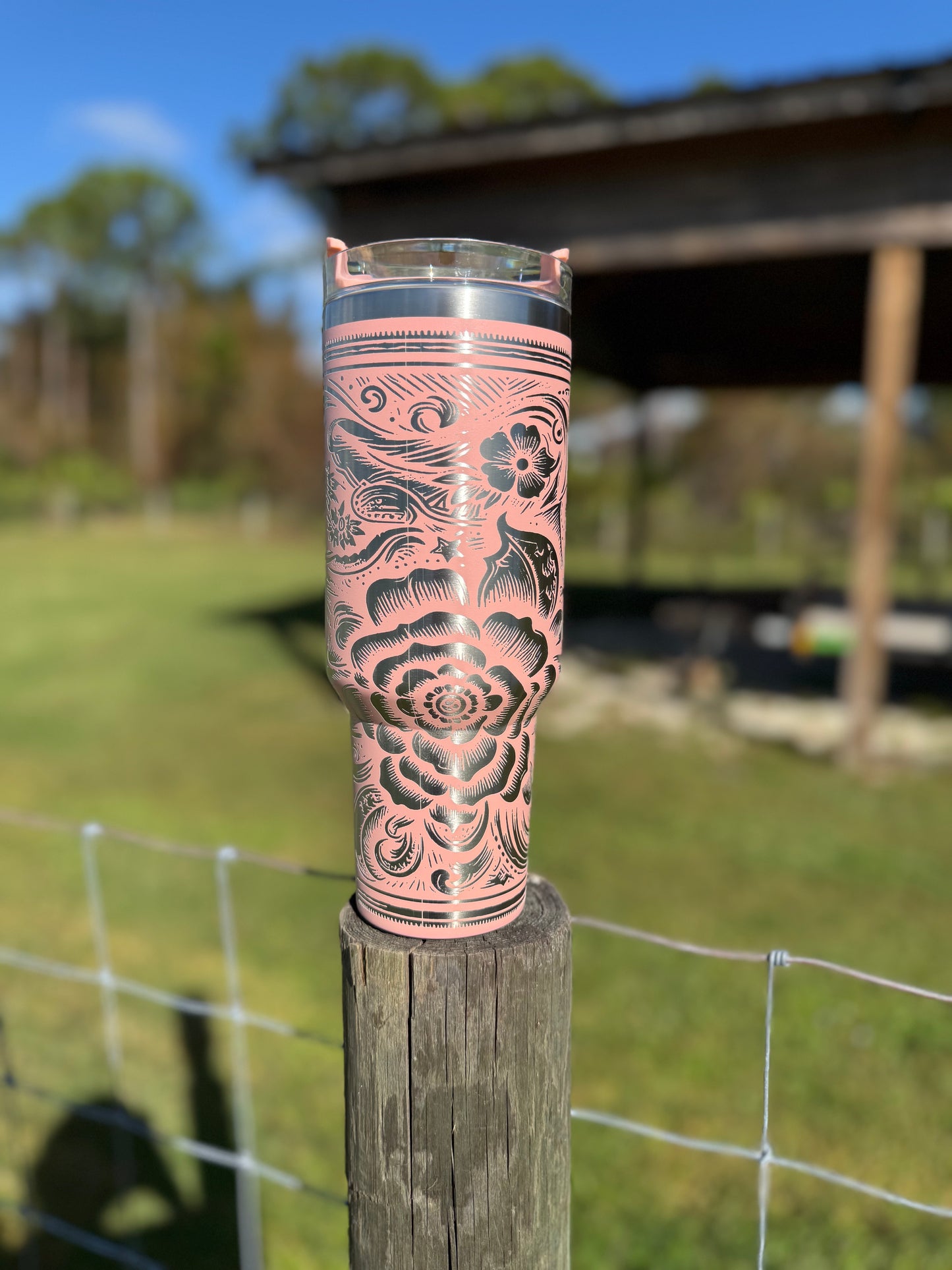 Engraved Tumbler 40 oz “Floral Leather”