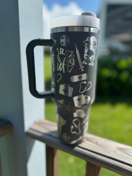 “Nurse Scrubs &Coffee” Engraved Tumbler 40 oz