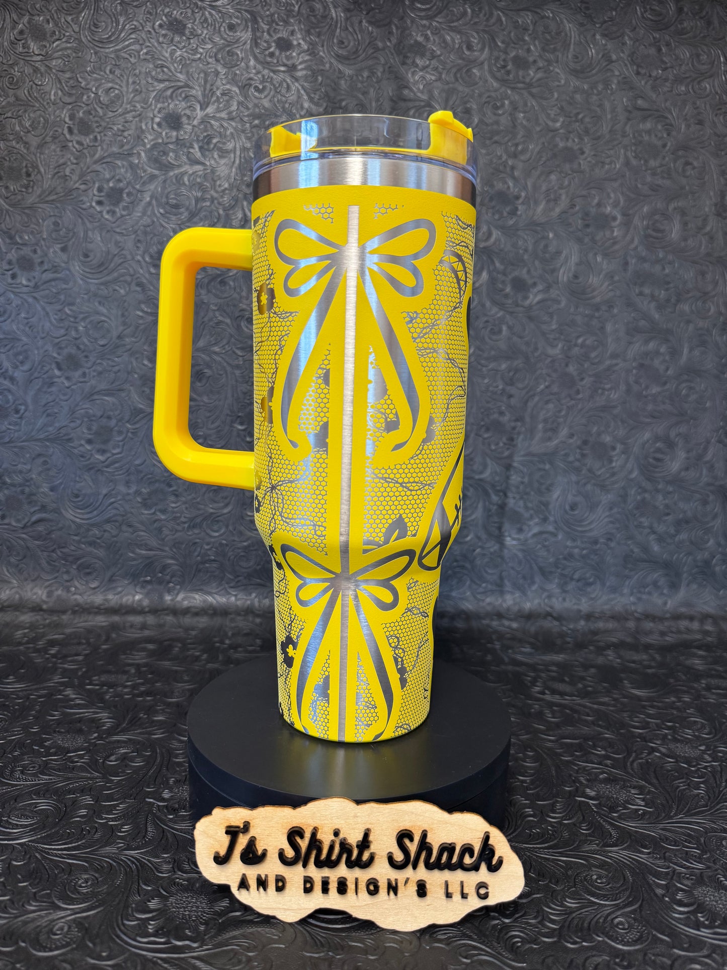 Engraved Tumbler 40 oz “Football Bows and Lace”